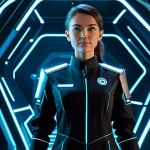 A professional young adult female character, representing a cutting-edge game class, fully clothed in a sleek, modest, futuristic professional uniform with subtle integrated tech accents. She stands in a natural, confident pose, looking forward, with one hand subtly gesturing towards an abstract, glowing holographic interface that symbolizes unique resource management. The background is a clean, minimalist futuristic gaming simulation room with soft, professional lighting. Professional photography, studio lighting, hyper-realistic, perfect anatomy, correct proportions, well-formed hands, proper finger count, natural body proportions, safe for work, appropriate content, fully clothed, professional dress, modest clothing, family-friendly.