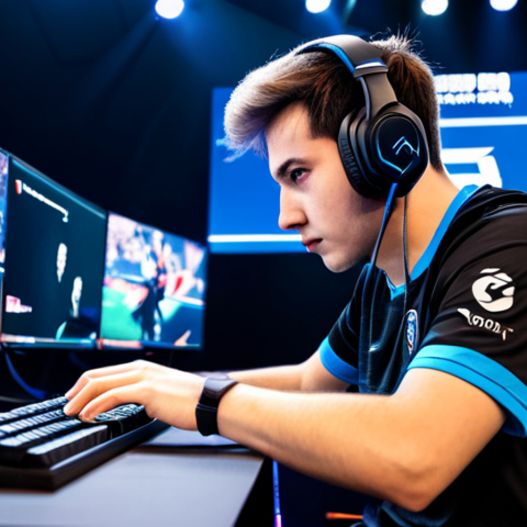 **

"A professional esports player, fully clothed in a team jersey, intensely focused while using high-end gaming peripherals (mouse, keyboard, headset) at a gaming tournament, surrounded by cheering fans in the background. Modern esports arena setting. Perfect anatomy, correct proportions, well-formed hands, proper finger count, natural body proportions, professional lighting, safe for work, appropriate content, fully clothed, professional esports photography, high quality."

**