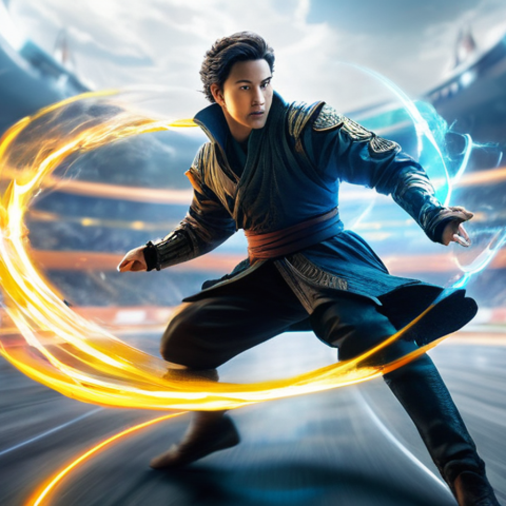 이터널리턴 프로모션 이벤트 - **Prompt for Henry, the Time-Bending Genius:** "A dynamic, action-packed full-body shot of Henry...
