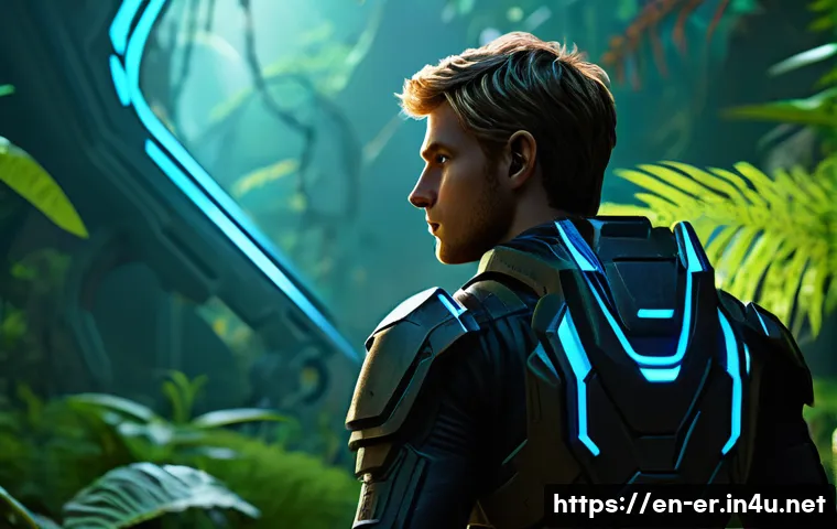 이터널리턴 캐릭터 기술 심화 분석 - A focused Eternal Return male character, Luke, with his distinctive gauntlets, stands in a dynamical...
