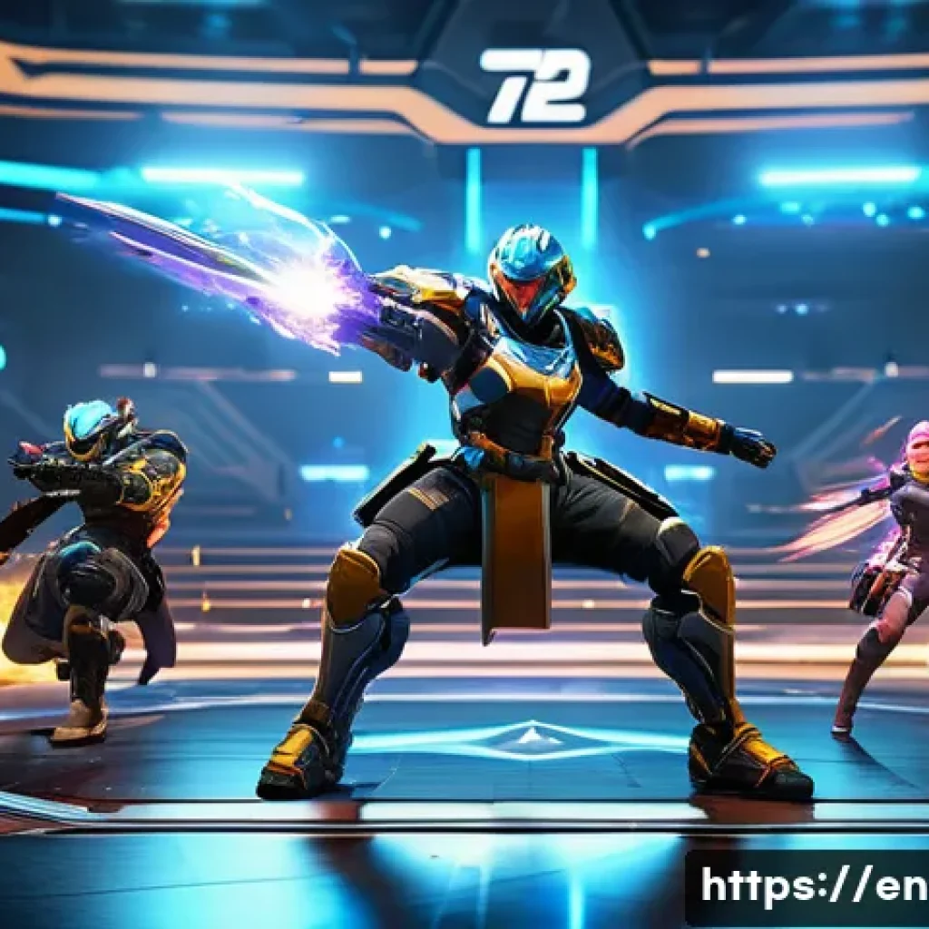 이터널리턴 신규 패치의 주요 내용 - A dynamic battle scene in a futuristic arena featuring a diverse team of characters showcasing revam...