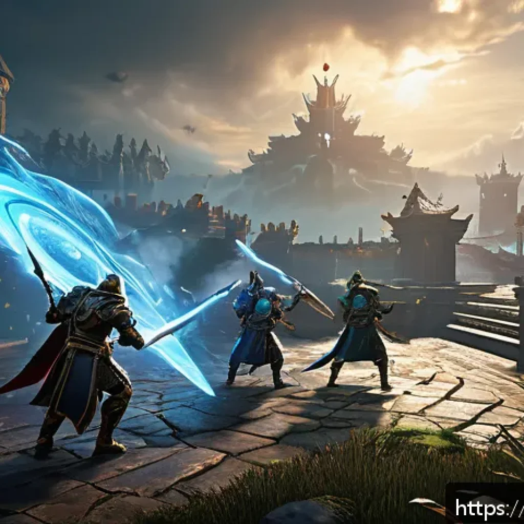 이터널리턴 업데이트 기능 정리 - A dynamic battle scene set on a vibrant multiplayer map featuring a diverse group of fantasy heroes,...