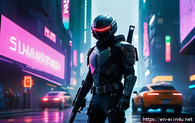 이터널리턴 신규 패치 노트 분석 - A dynamic scene featuring a stealthy assassin hero clad in sleek, dark tactical armor with subtle gl...