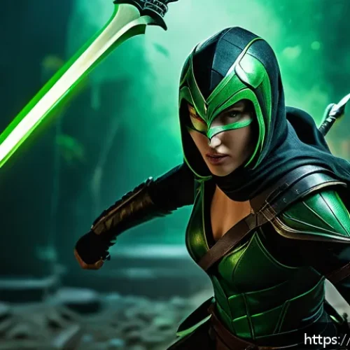 이터널리턴 신규 아이템 데이터 - A dynamic fantasy battle scene featuring a sleek assassin character wielding Viper&rsquo;s Fang&mdash;a glowing ...