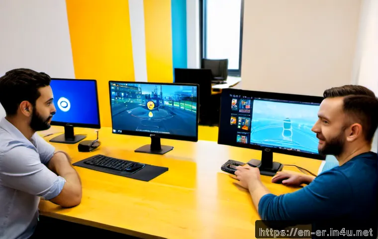 이터널리턴 글로벌 커뮤니티 운영 - Photorealistic global gaming community operations scene, diverse adult moderators in a modern London...