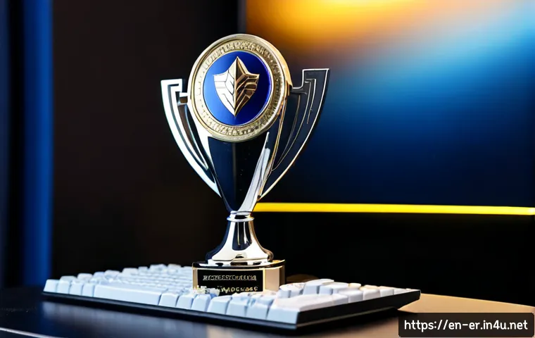 Home 17 이터널리턴 시즌 랭크 보상 정보 - Photorealistic esports reward showcase on a clean modern gaming desk, a polished silver trophy, gold...